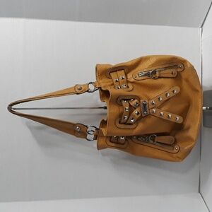 Kathy Van Zeeland Metal Studded Drawstring Bucket Bag In Mustard Yellow *EUC*